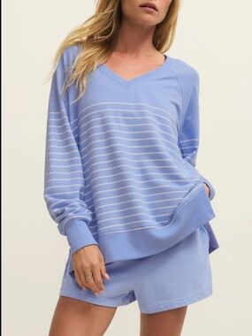 Z SUPPLY Matching Set Two Piece Weekender Stripe V-Neck Top Birdie Shorts NWOT